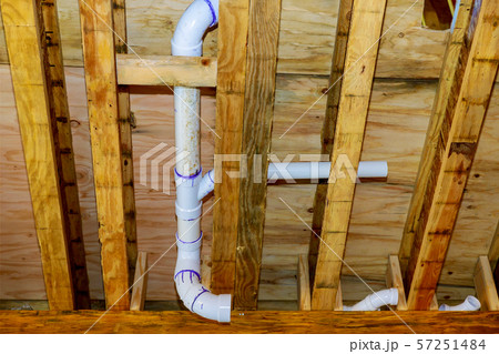 New home under construction plumbing drain pipes New home under construction plumbing drain pipes 57251484