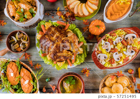Dinner for Thanksgiving Day with turkey, sweet Dinner for Thanksgiving Day with turkey, sweet 57251495