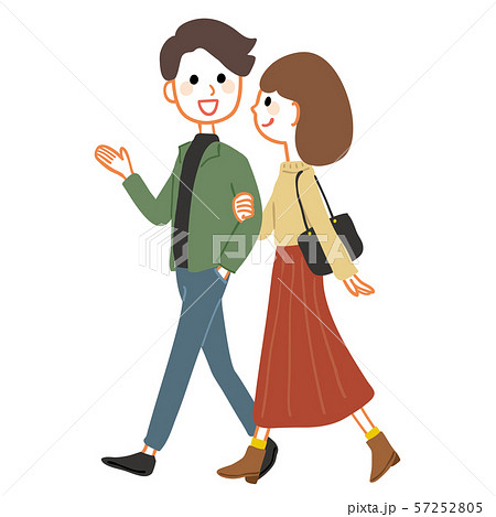 話しながら歩く若いカップル 秋服のイラスト素材