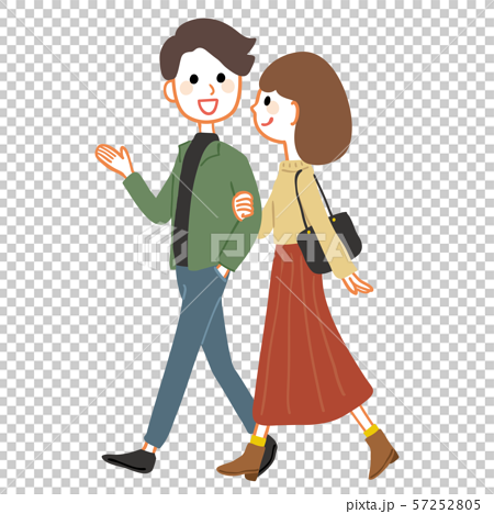 話しながら歩く若いカップル 秋服のイラスト素材