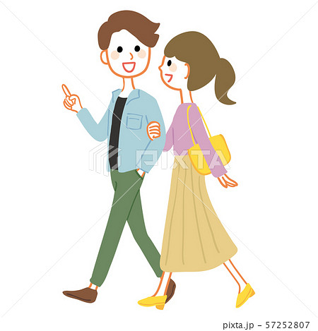 話しながら歩く若いカップル 春服のイラスト素材