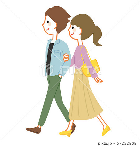 腕を組んで歩く若いカップル 春服のイラスト素材