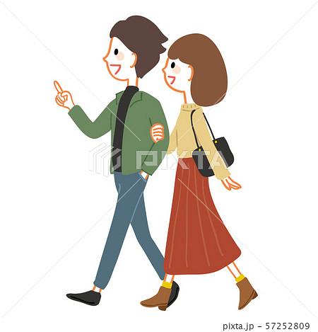 腕を組んで歩く若いカップル 秋服のイラスト素材