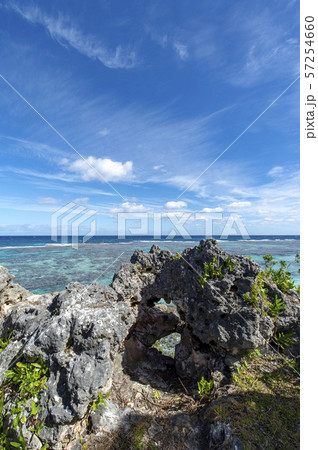 ニューカレドニア ロイヤルティ諸島 マレ島 タディーン海岸のサンゴ礁の写真素材