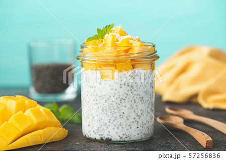 Chia seed pudding with mango Chia seed pudding with mango 57256836