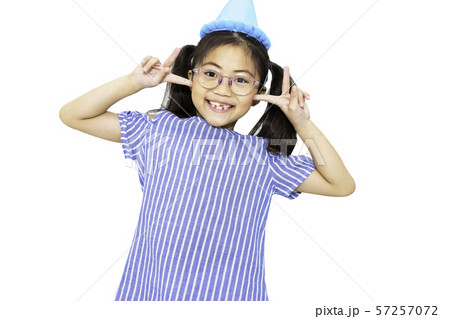 Portrait of kid girl smiling and funny on white 57257072
