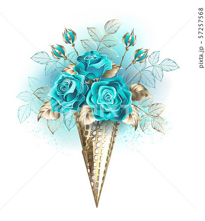 Waffle cone with turquoise roses 57257568