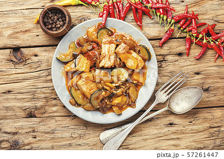 Stewed meat with eggplant 57261447