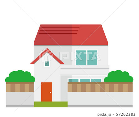 住宅 家 イラスト 一軒家 マイホーム 木 塀のイラスト素材