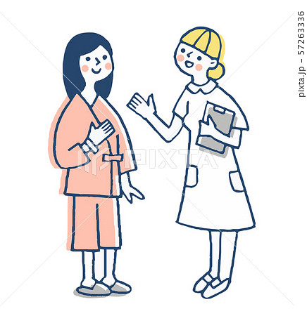 看護師と検査着を着た女性患者のイラスト素材