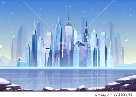 Cold winter in modern metropolis cartoon vector 57265542