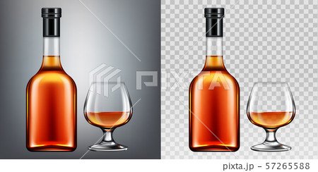 Brandy bottle and glass mockup isolated clip art Brandy bottle and glass mockup isolated clip art 57265588