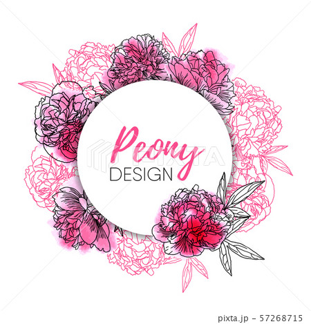 Floral frame with watercolor peonies isolated on white. 57268715