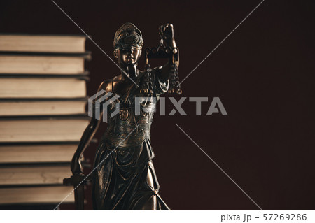 Attorney and notary concept. Books and Statue of Justice isolated. Attorney and notary concept. Books and Statue of Justice isolated. 57269286