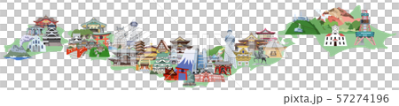 日本列島観光地マップイメージイラスト 57274196