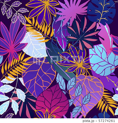 Neon glow fantastic leaves seamless vector pattern in fashion, trend color palette. Glowing Neon glow fantastic leaves seamless vector pattern in fashion, trend color palette. Glowing 57274261