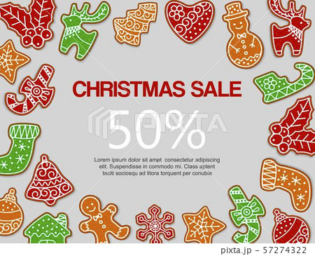 Christmas gingerbread sale vector illustration. Traditional christmas gingerbread snowmen, sock 57274322