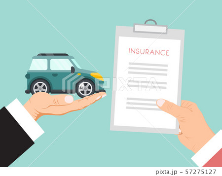 Car insurance contract vector illustration. Hands are holding insurance policy and car. Contract for Car insurance contract vector illustration. Hands are holding insurance policy and car. Contract for 57275127