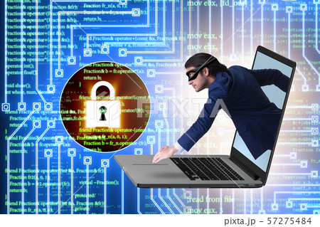 Hacker man trying to steal personal data 57275484