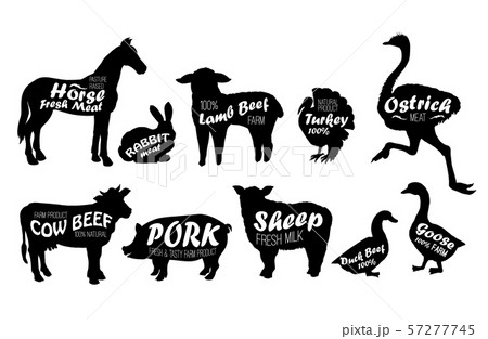 Farm animals logo vintage textured silhouettes 57277745
