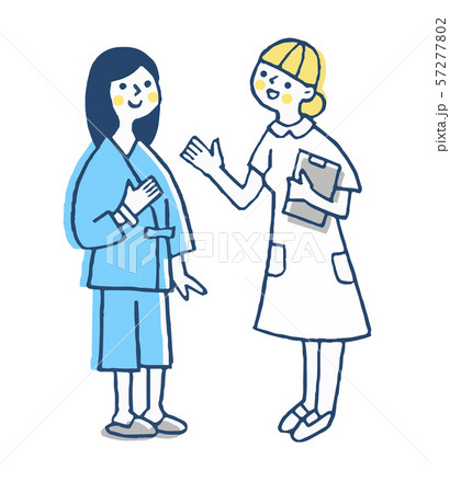 看護師と検査着を着た女性患者のイラスト素材