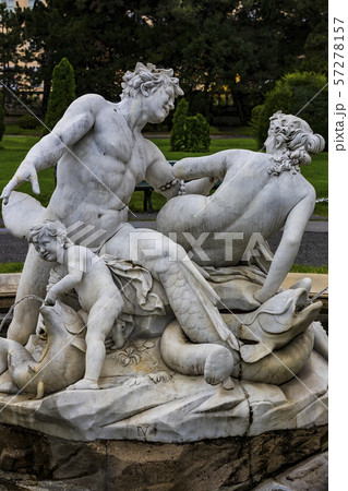 Statues of the fountain on the square of Empress Maria Theresa in the city of Vienna. 57278157