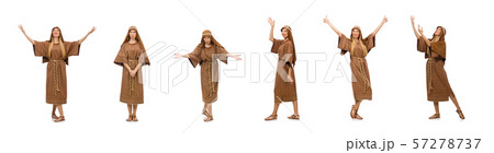 Woman wearing medieval arab clothing on white 57278737