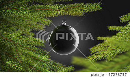 Blank black christmas tree ball hanging on pine mockup 57278757