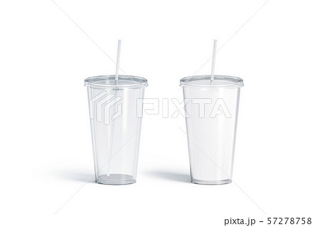Blank white and transparent acrylic tumbler with straw mockup set, 57278758