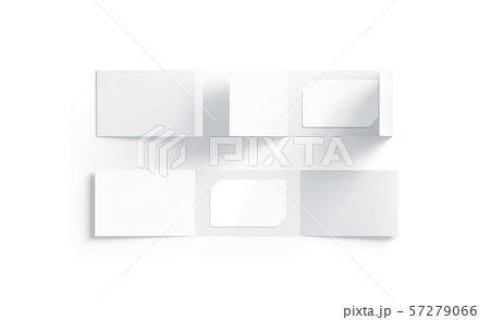 Blank white plastic card mockup inside opened, closed, booklet holder 57279066