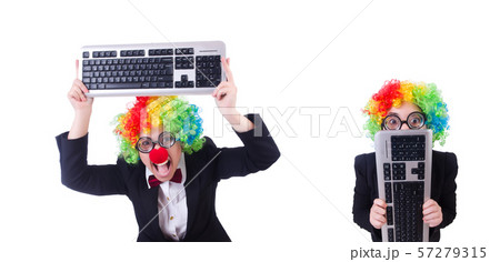 Funny clown with keyboard on white 57279315
