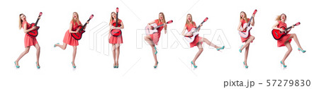 Female guitar player isolated on white Female guitar player isolated on white 57279830