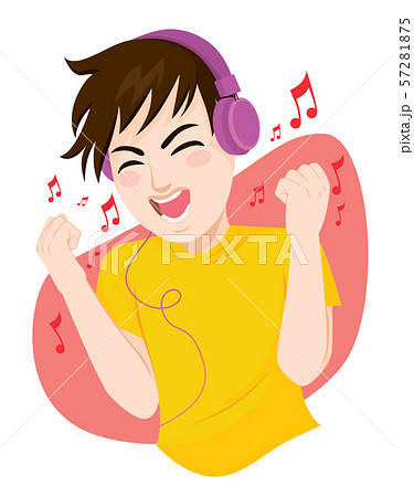 Happy Teenager Man Listening To Music And のイラスト素材