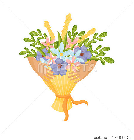 Flower Buoy In Yellow Packaging In The Hands のイラスト素材 57283539 Pixta