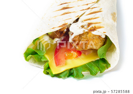 Grilled chicken tortilla with cheese on white background 57285588