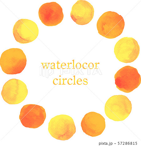 水彩 Watercolor イラスト 丸 Circle フレーム 黄色 オレンジ 暖色 セットのイラスト素材