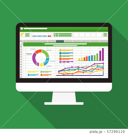 Spreadsheet on Computer screen flat icon. 57290110