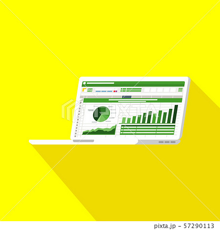Spreadsheet on Laptop screen flat icon. Financial 57290113