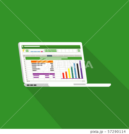 Spreadsheet on Laptop screen flat icon. Financial 57290114