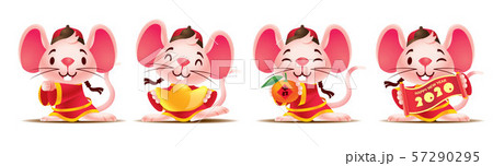Cartoon cute mouse set with traditional chinese costume. Cute rat with golds / red scroll / mandarin orange. Chinese New Year 2020. The year of rat. Translation: lucky (Orange) - Vector Cartoon cute mouse set with traditional chinese costume. Cute rat with golds / red scroll / mandarin orange. Chinese New Year 2020. The year of rat. Translation: lucky (Orange) - Vector 57290295
