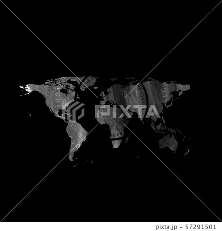 Dark grunge world map with round binary codeのイラスト素材 [57291501] - PIXTA