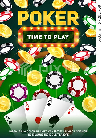 Casino poker cards. Chips, aces and golden coins 57292709