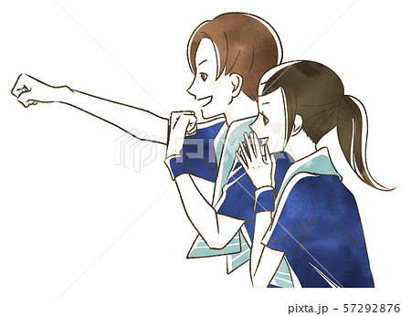 応援する女性・男性-スポーツ 57292876