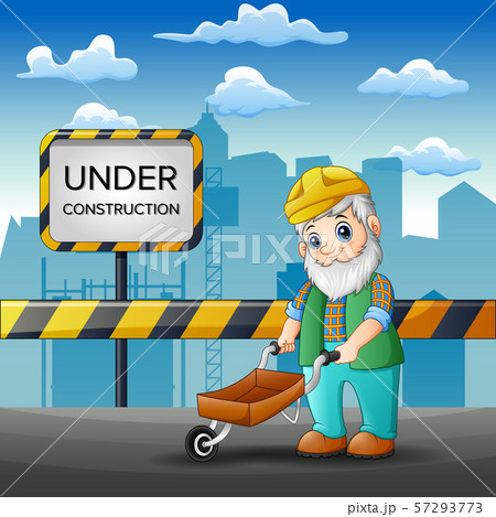 Old people workers repair the road of the city Old people workers repair the road of the city 57293773