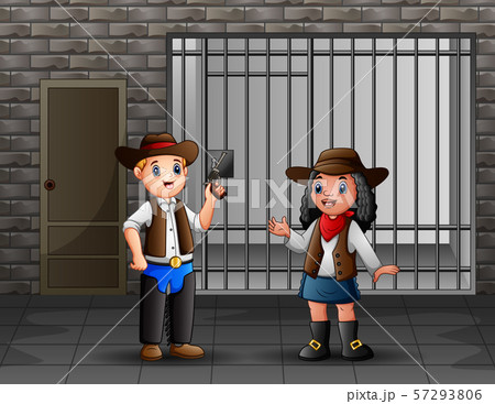 Prison interior with prisoners and police officers Prison interior with prisoners and police officers 57293806