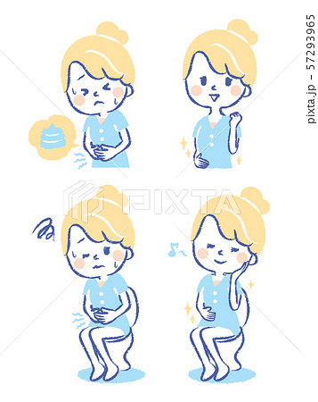 便秘 快便 トイレ関係 若い女性 イラストセットのイラスト素材