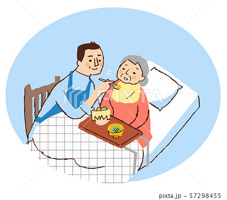 介護する男性とおばあちゃん　食事の介助 57298455