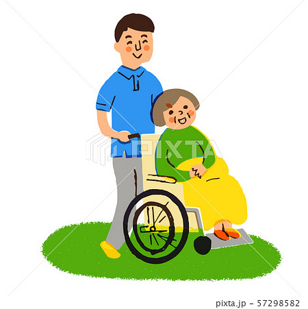 介護　ヘルパーと車椅子のおばあちゃん 57298582
