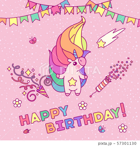 vector Happy Birthday Unicorn card template 57301130
