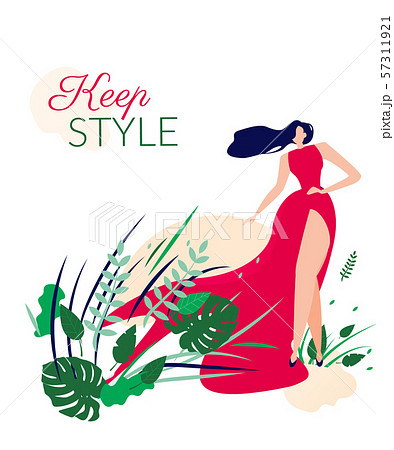Beautiful Woman in Elegant Long Red Dress Card. 57311921